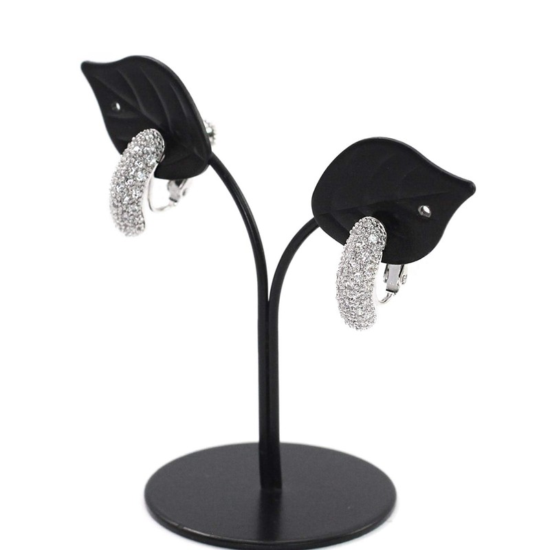Barzaz Women's Earrings, Silver, Pave Simple, Screw Spring Type, Brass,