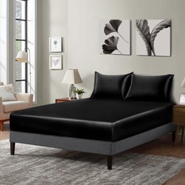 P Pothuiny Satin Fitted Sheet Twin XL Size, 1 Single Fitted Sheet Only, Extra Soft Deep Pocket Bottom Bed Sheets Mattress Cover Fits 12" to 16", Wrinkle Free, Fully Elasticized (Burgundy)