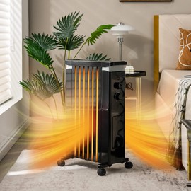 Tangkula 1500W Electric Space Heater, Oil Filled Radiator Heater with 3 Heat Settings & Adjustable Thermostat, Overheat & Tip-Over Protection, Radiant Heater with Hanging Rack for Indoor Use (Black)