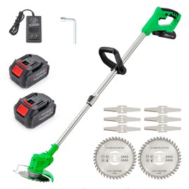 Weed Wacker Cordless Electric Brush Cutter 52 Inch Grass Trimmer Stingless Lightweight Grass Weedeater Battery Powered 8 Blades,2 Batteries, 1 Charger Used for Dense Weeds and Garden Yard Trimming