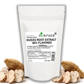 Nutrics® 3200mg (per Capsule) KUDZU Root Extract 60 V Capsules 40% Flavones (2 Months Supply) Pueraria lobata Aqueous Extract Strong Effective Dose - Vegan Vegetarian Dietary Supplement