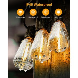Doukedge Outdoor String Lights Waterproof, 50FT Patio Lights with 26 ST38 Edison Bulbs (1 Sqare), Outside Hanging Decorative Lights for Porch, Blacony, Blackyard, Bistro, Garden, 2700K