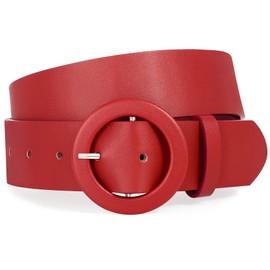 XZQTIVE Women's Wide Belt Fashion Candy Color Round Buckle Ladies Belt for Jeans Pants Dresses, Red, Fit Waist Size 30"-36"