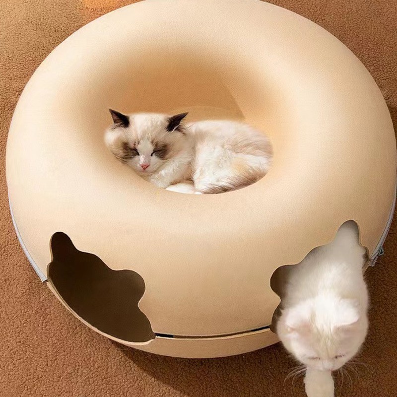 Cat Tunnel Bed with 2 Ventilated Windows Removable Washable Felt