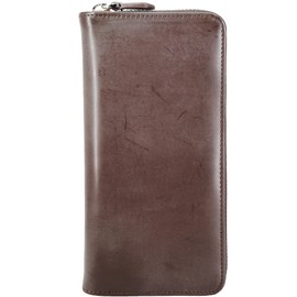 BlissLeather 3 Major Leather in the World (British Traditional Bridle Leather) Genuine Leather Long Wallet, YKK Round Zipper,, Braun