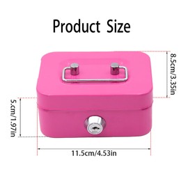 Small Lockable Cash Box with Key, Small Vault, Metal Locker Cash Box with Key Lock, Wallet, Cash Register with 2 Keys, 11.5 x 8.5 x 5.8 cm (Pink)