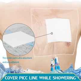 POSTOP MEDICAL WEAR Waterproof PD Dialysis Catheter Shower Cover Wound Shields Picc Line Bandage Chest Peritoneal Chemo Port Feeding Tube G-Tube, 9x9 Inch Non-Stick Center Pad (25 Pack) Transparent