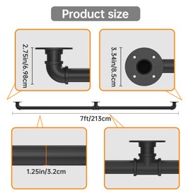 OKYMRO 7Feet Industrial Pipe Stair Handrail，Staircase handrail for Outdoor and Indoor Stairs Loft Porch HandRail ，Bathtub Grab Bars Handrails, (Rustic/Matte Black),Easy for Installation，Modern Look