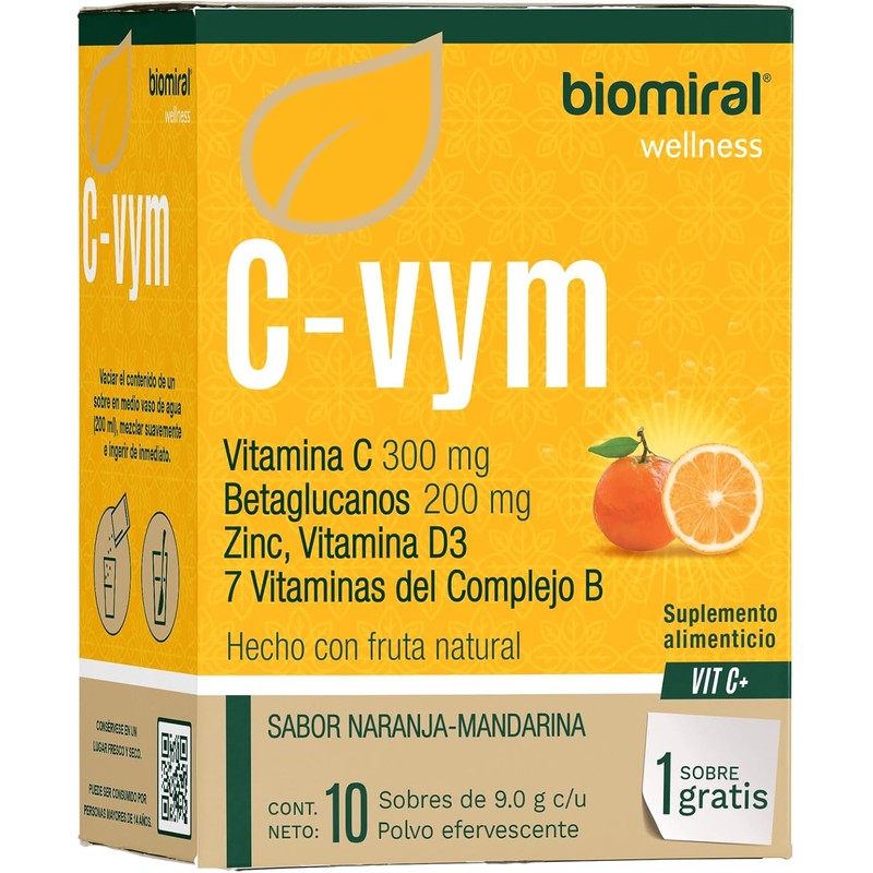 Biomiral C-Vym Vitamina C Efervescente, 11 Sobres