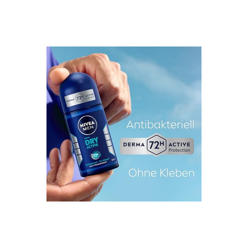 NIVEA MEN Dry Active Deo Roll-On, effektives Antitranspirant mit 72h