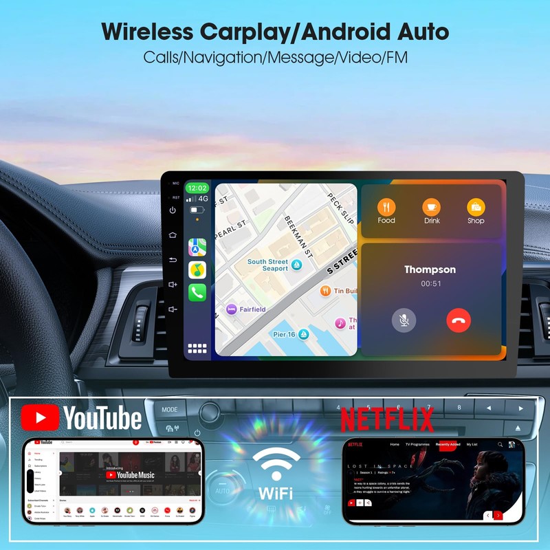 Wireless Double Din Car Stereo with Apple CarPlay/Android Auto,Carplay Screen