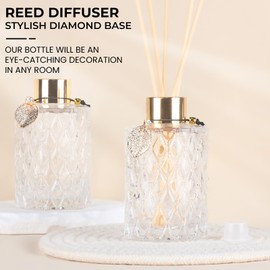 4Pcs Reed Diffuser Set with Metal Golden Decoration, 6oz Empty Reed Diffuser Bottles with 20Pcs Reed Diffuser Sticks, Unique Design Bottles for Home and Office (Large Cylinder)