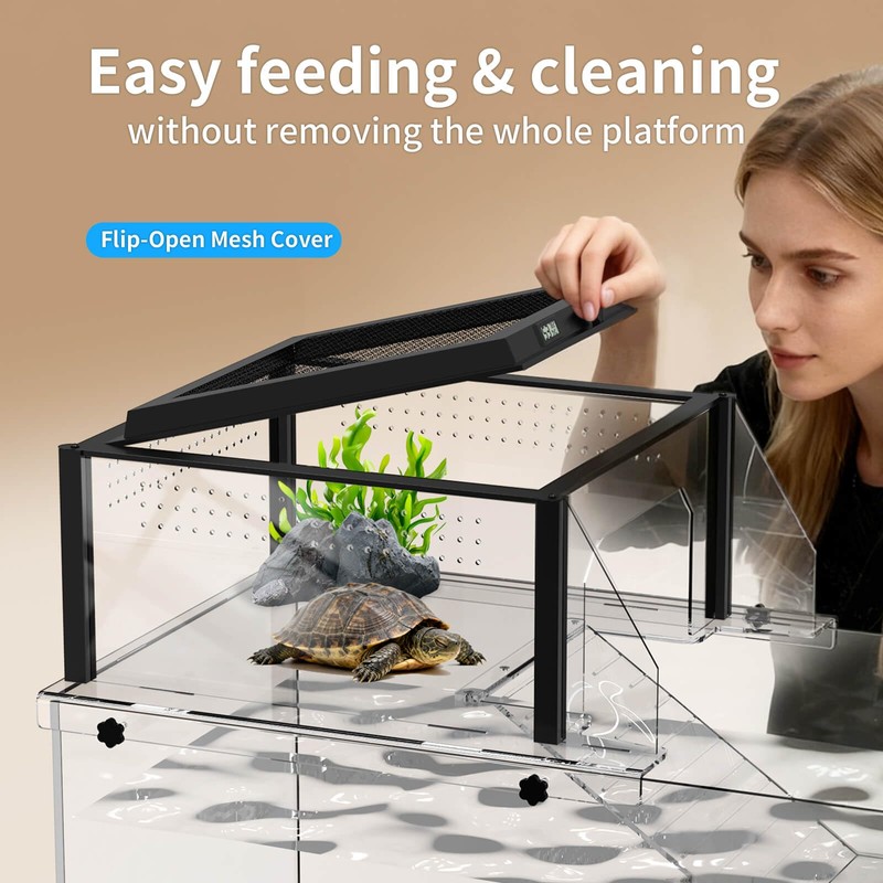 Upgraded Turtle Basking Platform for Aquatic Turtles with Temp &