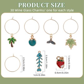 NICENEEDED 30 Pcs Wine Glass Charms, Wine Glass Markers for Stem Glasses, Funny Identifier Charms Wine Glass Tags for Summer Christmas Wine Tasting Party Decorations