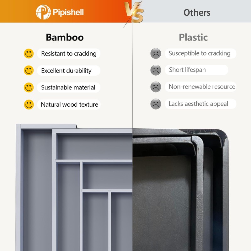 Pipishell Bamboo Expandable Drawer Organizer for Utensils Holder, Adjustable Cutlery