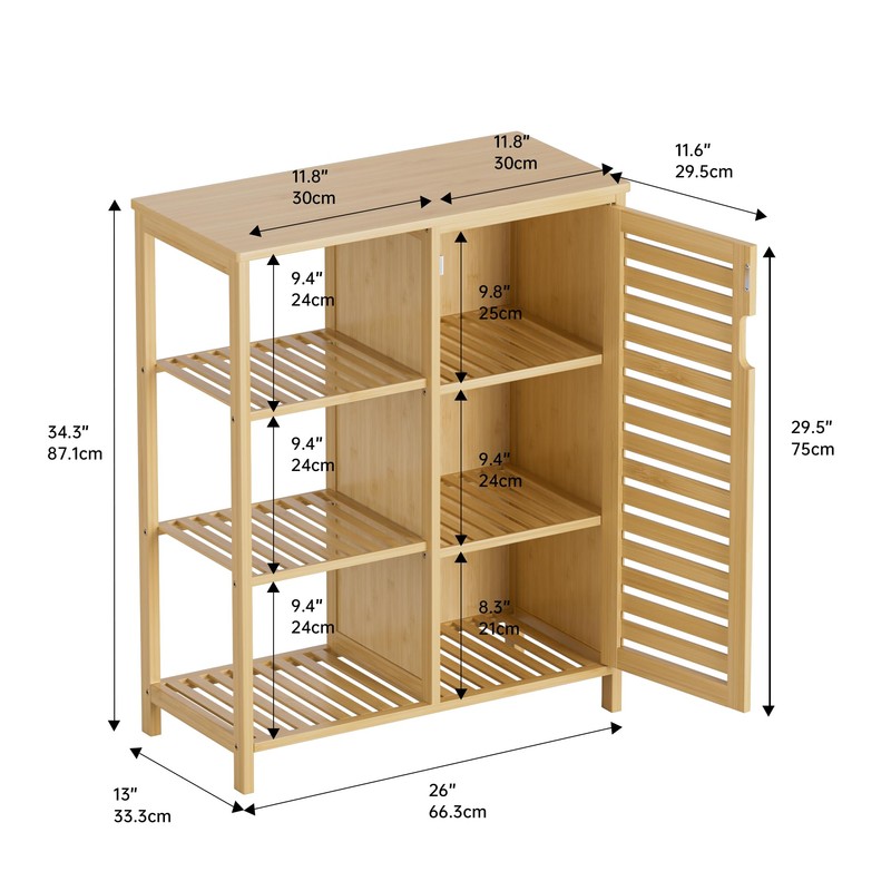 HITNET Bathroom Floor Cabinet, Bamboo Storage Cabinet with Door and