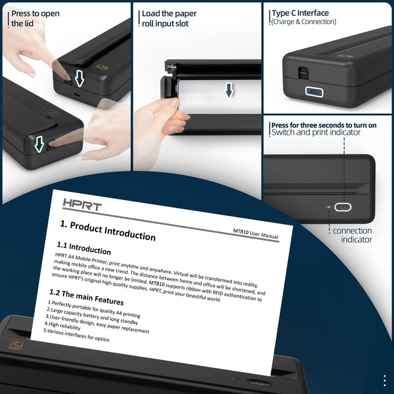 HPRT Wireless Portable Printer - Bluetooth Thermal Printer for Travel,