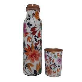 Copper Water Bottle 34 Oz Extra Large With Glass 10 Oz A Leak Proof Ayurvedic Pure Copper Vessel Drink More Water, Lower Your Sugar Intake And Enjoy The Health Benefits Immediately (white)