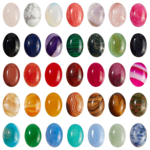 SUPERFINDINGS 35 Styles Gemstone Cabochons 18x13mm Natural Synthetic Stone Cabochons