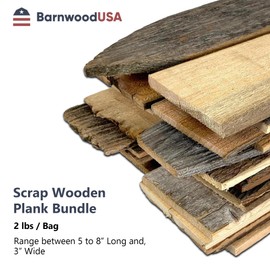 BarnwoodUSA Scrap Wooden Plank Bundle (5”-8” x 3”) – Reclaimed Wood for DIY, Home, School Projects, or Decoration – 2 lb Unfinished Wooden Slats for Crafts
