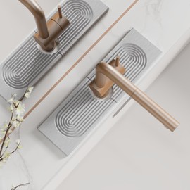 Faucet Mat for Kitchen Sink, Diatomite Quick Drying Tray , 15.8 Inch Kitchen Sink Splash Guard and Bathroom Stone Tray for Counter. Super Absorben.Light Grey.