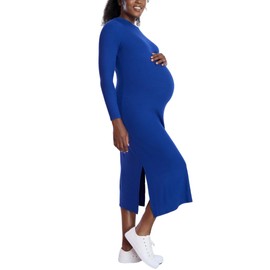Motherhood Maternity Women's Long Sleeve Rib Knit Column Midi Pregnancy Bodycon Dress, Soladite Blue, Large