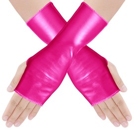 obmwang Shiny Metallic Fingerless Gloves - Cosplay Gothic Punk Rock Stage Gloves for Women and Girls