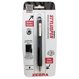 Zebra StylusPen Twist Retractable Ballpoint Pen, Fine Point, 0.7mm, Black Ink, Black Barrel, 1-Count