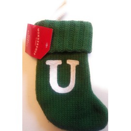 Wondershop Target Christmas Knit Mini Stocking Monogram Letter U Green Measures 7"