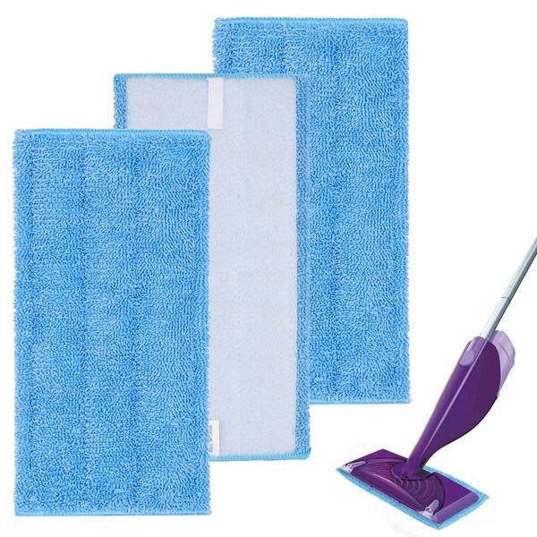Mop Pads, Washable Microfiber Mop Pads Fit for Flash Powermop, Wet and Dry Floor Cleaning Mop Refill Pads （3 Pack）