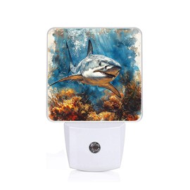 Cosharkly Shark Night Light,Watercolor Plug-in Night Lights with Dusk-to-Dawn Sensor for Bedroom,Bathroom and Living Room Sleep Friendly lamp 0.5w