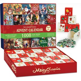 Advent Calendar 2024 Christmas Jigsaw Puzzles,1008 Pieces Jigsaw Puzzle 24 Days Christmas Countdown Advent Calendar Puzzle, Family Game Xmas Holiday Puzzles Gift Decorations for Kids Adults Boys Girls