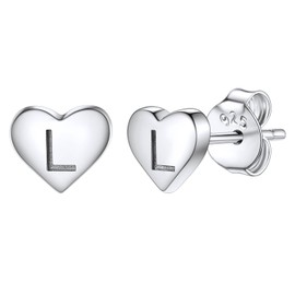 Silvora Initial Earrings for Her, Love Heart Stud Silver Earring 925 Sterling Silver Mothers Earring Comfort Fits
