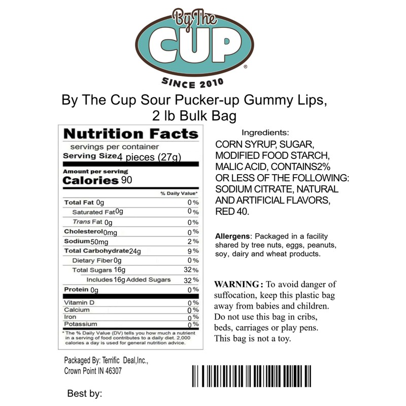 By The Cup Sour Pucker-up Gummy Lips, 2 lb Bulk