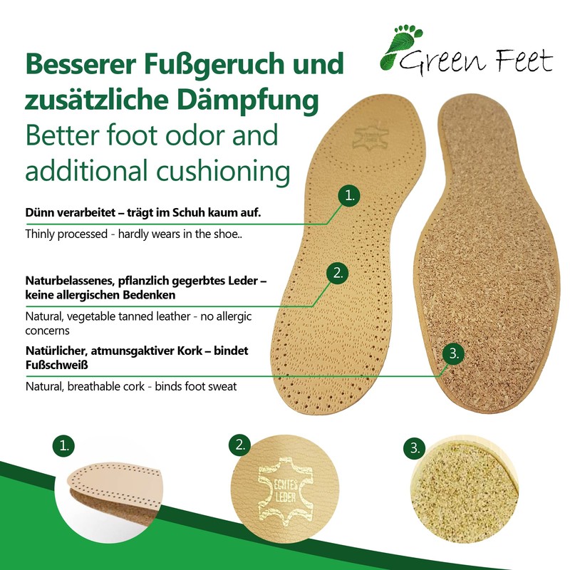 2 Pairs of Genuine Leather Insoles Basic Insoles Brown for