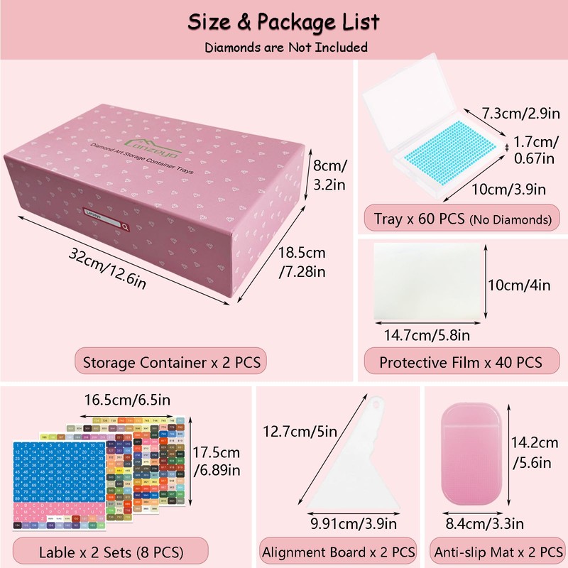 Lanzeyo Diamond Painting Storage Kit with 60 Large Lidded Clear