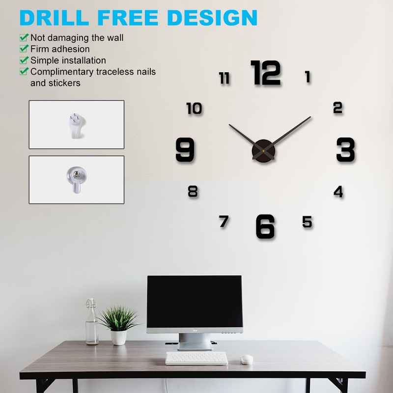 3D DIY Luminous Dial Drill-free Acrylic Frameless Silent Wall Clock