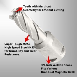 S&F STEAD & FAST - Annular Cutter, 1/2-inch Diameter x 1-inch Depth of Cut for Magnetic Drill Press, Mag Drill Bits with Pilot Pin