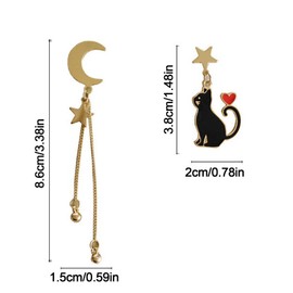 Black Cat Earrings for Women Asymmetrical Earrings Moon Earrings Star Earrings Animal Earrings Long Tassel Dangle Earrings Heart Earrings Christmas Jewelry Gifts for women