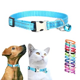 Light Blue Cat Collar with Bell,Metal Buckle & Reflective Dog Collar Boy Girl Puppy Collar with Bells for XXS Xs Small Tiny Femal Male Cats Dogs Pet Kitten Animal, XS