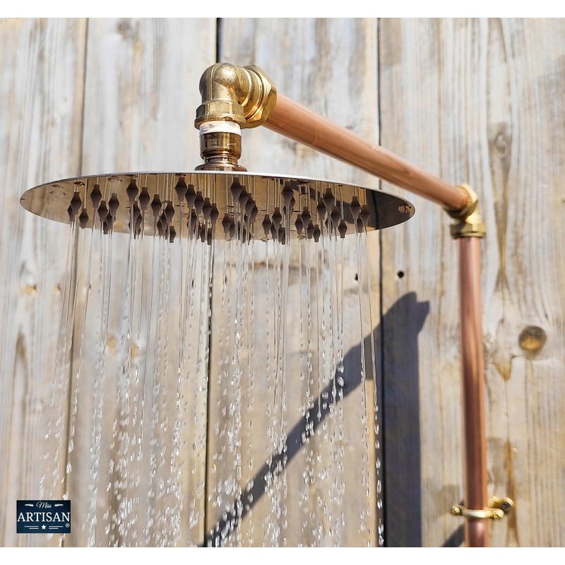 Space Saving Flat Copper Shower Head 8 Inch - Indoor/Outdoor