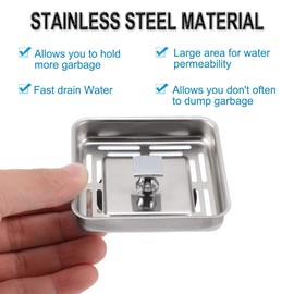 sourcing map Square Sink Water Stopper with Post Stainless Steel Anti-Blocking Mesh Drain for Home Bathroom Silver Tone