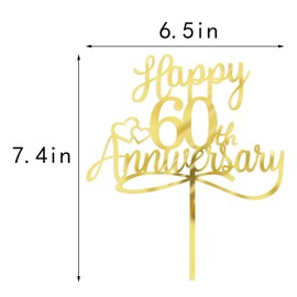 Sleyberoy - Decoraciones acrílicas para tartas de 60 aniversario, decoraciones de boda, aniversario de boda, 60 aniversario de boda, fiesta de aniversario de empresa, decoraciones de fiesta de