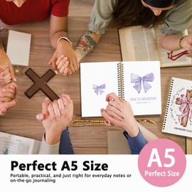 LIANHW Coquette Purple Bow Spiral Bible Notebook for Note Taking, She is Worthy Christian Notebook for Women, Aesthetic Preppy Bible Study Journal, Christian Hardcover Notebook 5.5 x 8.3