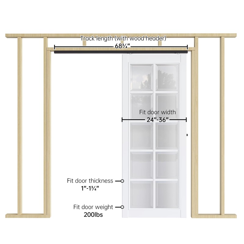EaseLife 6FT/72in Sliding Pocket Door Hardware Kit Black, Commercial Grade,