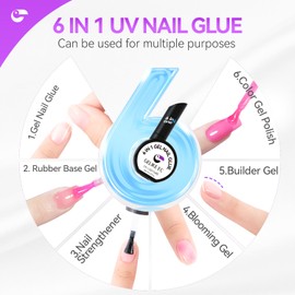 Professional Gel Nail Glue UV - 6 in 1 Gel Glue for Nail Tips with Pink Jelly Gel Polish,Base Coat Free,Gelike EC Strong Adhesive for Press on Nail,Ideal for Salon and Home DIY