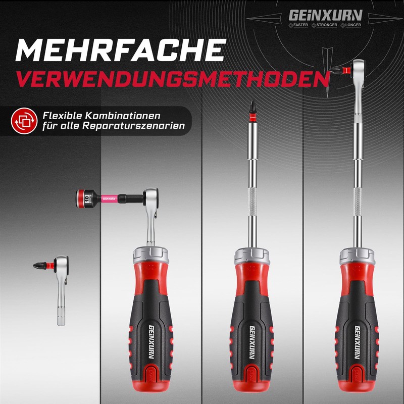 GEINXURN 19-Piece Ratchet Screwdriver and Bit Holder Removable Ergonomic Handle