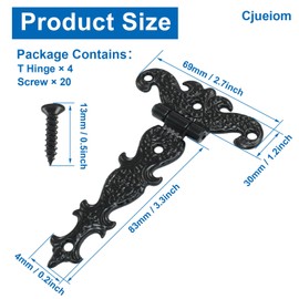 Cjueiom 4Pcs T Hinges Heavy Duty, 3 Inch Black Gate Hinges, Fancy Door Hardware for Wood Barn, Shed, Cabinet, Fence