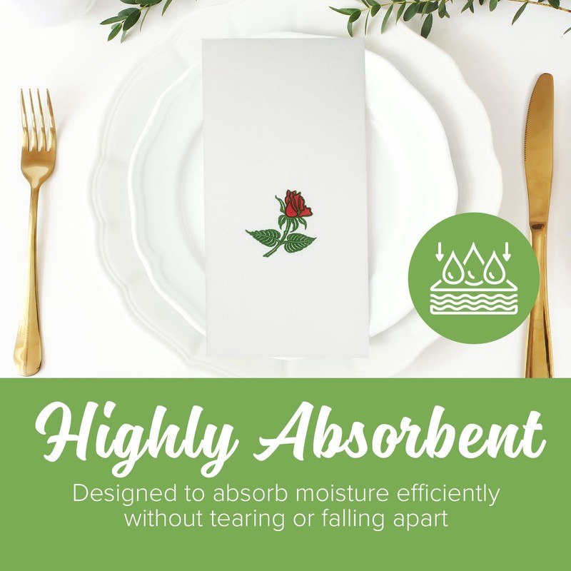 SimuLinen Single Rose Dinner Napkins - Cloth-Like Linen Feel Disposable,
