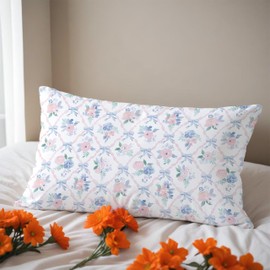 Fuasei Coquette Bow Pillow Covers 12x20, Coquette Room Decor, Preppy Pink and Blue Floral Pillow Covers, Preppy Room Decor, Girly Bedroom Decor, Coquette Stuff, Bow Room Decor